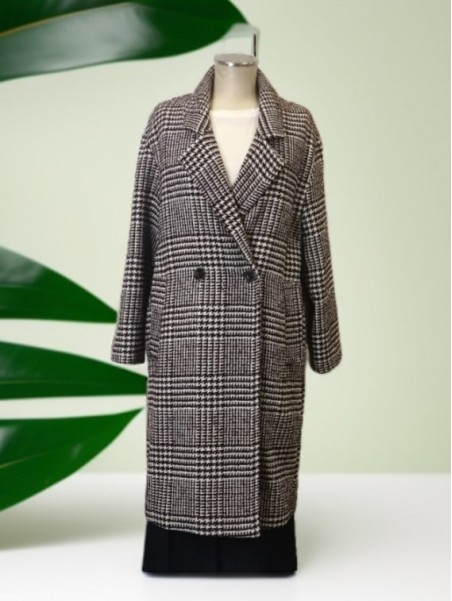Cappotto doppiopetto pied de poule vino-burro donna Kartika vista frontale Con.senso abbigliamento Torino