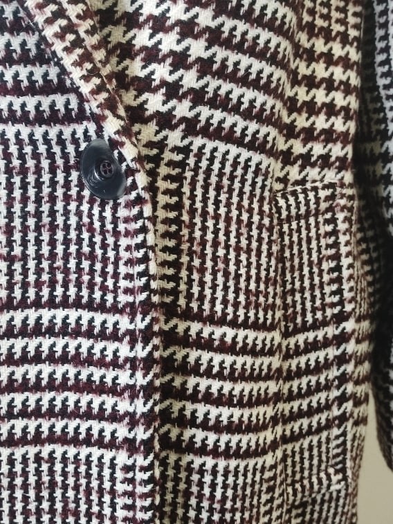 Cappotto doppiopetto pied de poule vino-burro donna Kartika particolare tasche Con.senso abbigliamento Torino