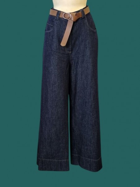 Jeans denim donna a palazzo Le streghe vista frontale Con.senso abbigliamento Torino