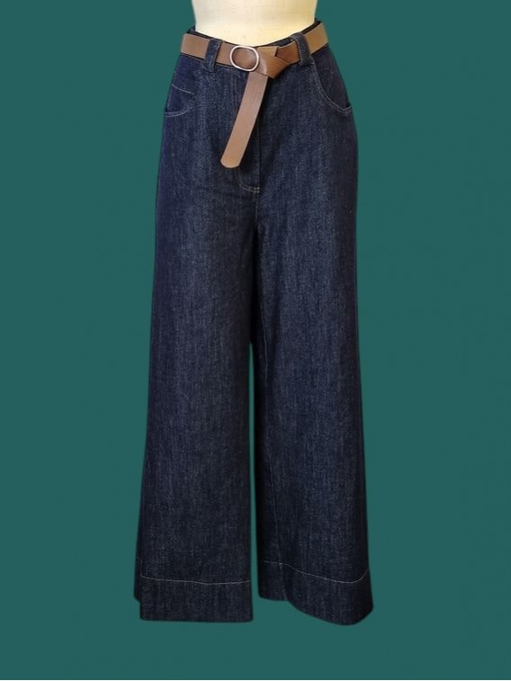 Jeans denim donna a palazzo Le streghe vista frontale Con.senso abbigliamento Torino