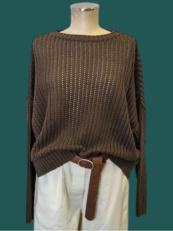 Maglia donna cioccolato traforata Le streghe vista frontale Con.senso abbigliamento Torino