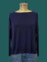 Maglia donna blu in viscosa maniche lunghe spacchetti laterali Kontatto vista frontale Con.senso abbigliamento Torino