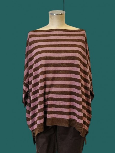 Maglia donna over righe cioccolato malva Kontatto vista frontale Con.senso abbigliamento Torino