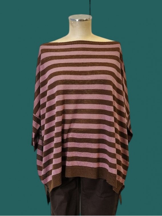 Maglia donna over righe cioccolato malva Kontatto vista frontale Con.senso abbigliamento Torino