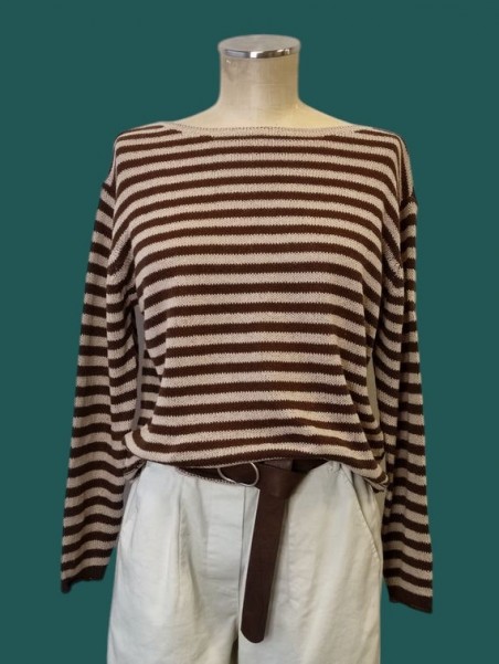 Maglia donna righe moro beige Le streghe vista frontale Con.senso abbigliamento Torino