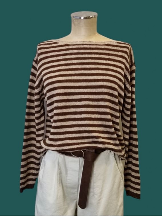 Maglia donna righe moro beige Le streghe vista frontale Con.senso abbigliamento Torino