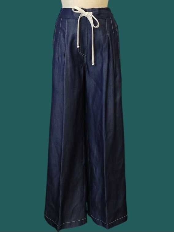 Pantalone largo donna in denim con coulisse Kartika vista frontale Con.senso abbigliamento Torino