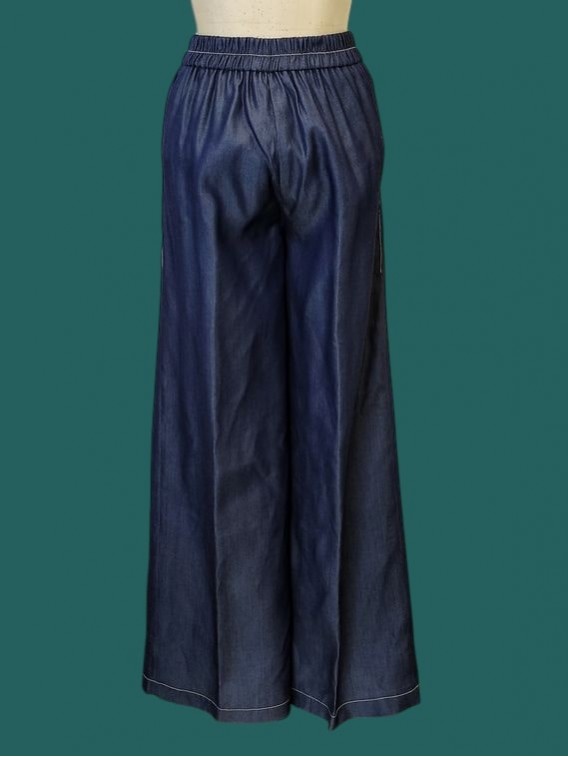 Pantalone donna largo in denim con coulisse Kartika vista retro Con.senso abbigliamento Torino