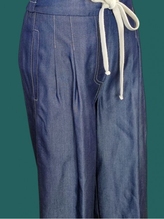 Pantalone largo donna in denim Kartika particolare coulisse Con.senso abbigliamento Torino