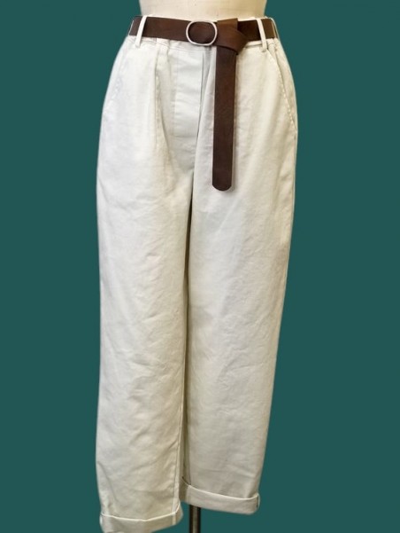 Pantalone donna tinta burro con cintura Le streghe vista frontale Con.senso abbigliamento Torino