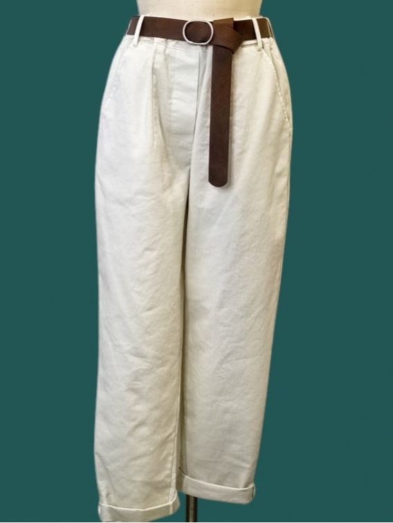 Pantalone donna tinta burro con cintura Le streghe vista frontale Con.senso abbigliamento Torino