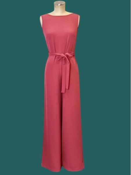 Tuta donna smanicata tessuto fluido phard scollo schiena Kartika vista frontale Con.senso abbigliamento Torino
