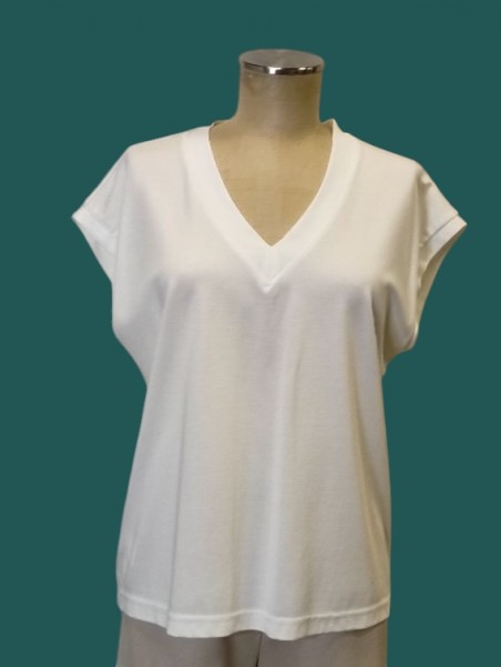 Blusa donna burro in cotone scollo V maniche ad aletta Flirt vista frontale Con.senso abbigliamento Torino