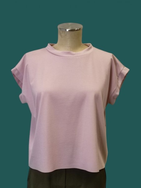 Blusa donna cotone rosa maniche ad aletta Flirt vista frontale Con.senso abbigliamento Torino