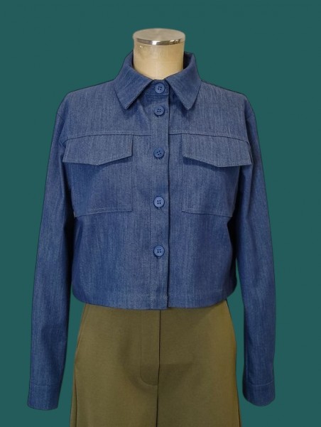 Giacca donna crop denim Flirt vista frontale Con.senso abbigliamento Torino