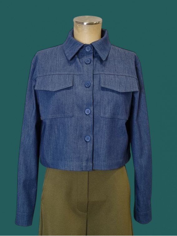 Giacca donna crop denim Flirt vista frontale Con.senso abbigliamento Torino
