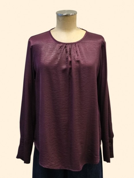 Blusa donna vino in raso girocollo vista frontale Con.senso abbigliamento Torino