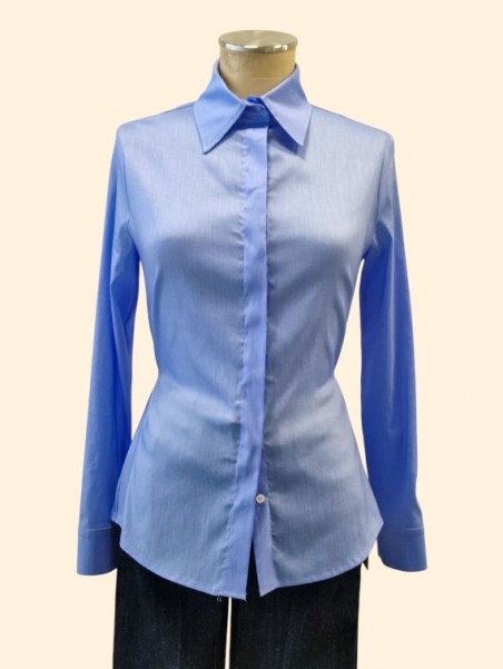 Camicia donna azzurra cangiante slim fit Kartika vista frontale Con.senso abbigliamento Torino