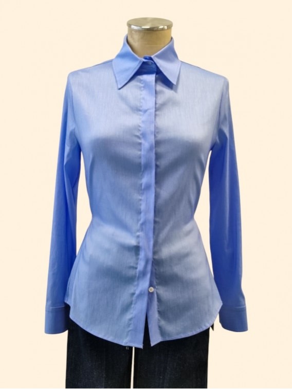Camicia donna azzurra cangiante slim fit Kartika vista frontale Con.senso abbigliamento Torino