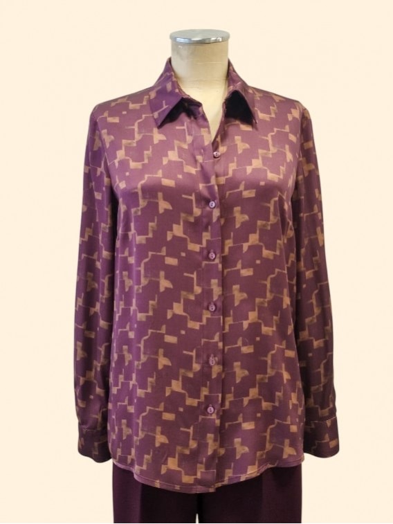Camicia donna vino oro chiusura con bottoni e colletto Kartika vista frontale Con.senso abbigliamento Torino