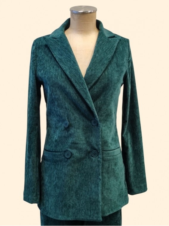 Giacca donna ciniglia verde doppiopetto vista frontale Con.senso abbigliamento Torino