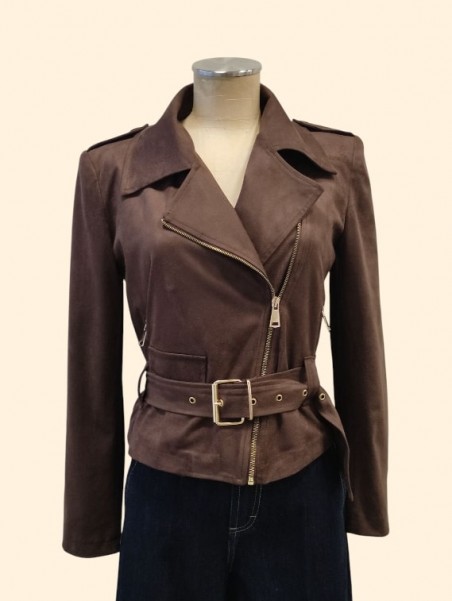 Giubbotto donna chiodo moro vista frontale Con.senso abbigliamento Torino