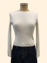 Maglia donna burro a coste polisini con bottoni oro vista frontale Con.senso abbigliamento Torino
