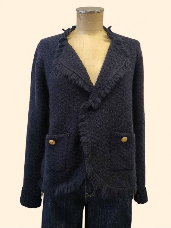 Maglia donna Chanel blu con bottoni oro Kartika vista frontale Con.senso abbigliamento Torino