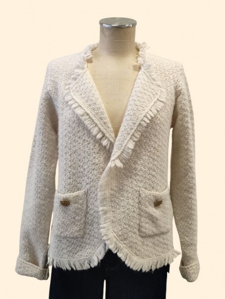 Maglia donna Chanel blu con bottoni oro Kartika vista frontale Con.senso abbigliamento Torino