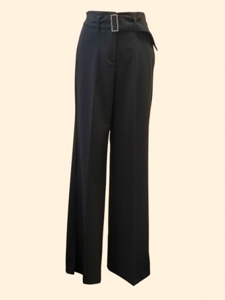 Pantaloni donna palazzo neri con cintura e spacco sul fondo Kartika vista frontale Con.senso abbigliamento Torino